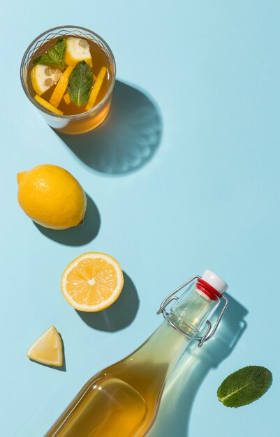 Top view arrangement with delicious kombucha drink