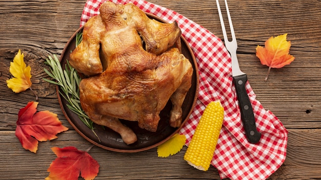 Top view arrangement with delicious turkey and corn