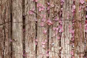 Free photo top view arrangement with flowers on wooden background