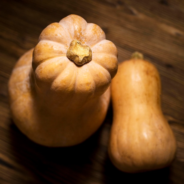 Free photo top view arrangement with pumpkins