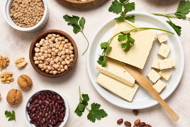 Top view arrangement with seeds and cheese