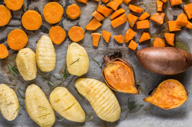 Top view arrangement with sweet potatoes