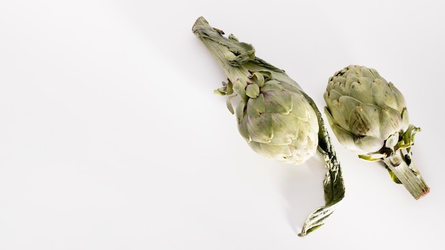 Top view of artichokes with copy space