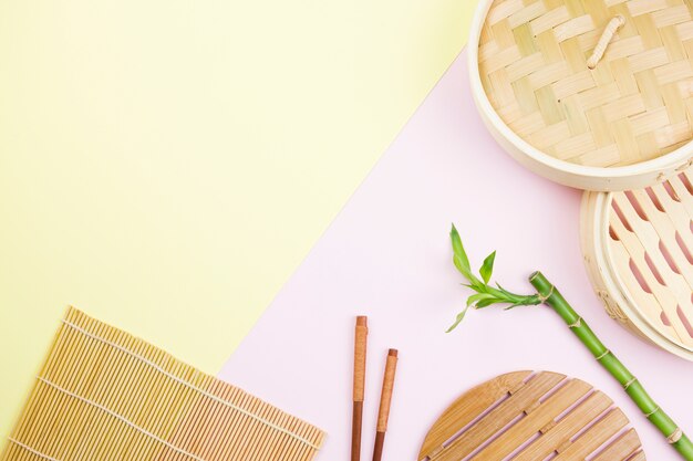 Top view of asian tableware