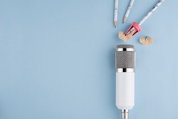 Top view of asmr microphone with pencil sharpener