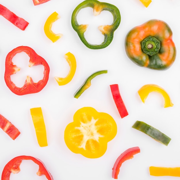 Top view assortment of colorful bell peppers