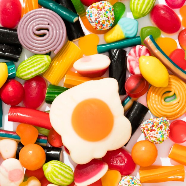 Top view assortment of colorful candies