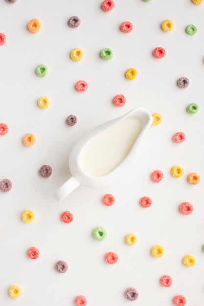 Top view assortment of colorful cereal