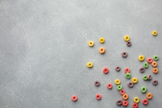 Top view assortment of colorful cereal