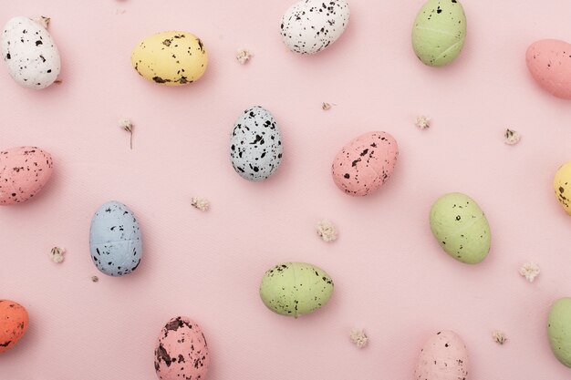 Top view assortment of colorful eggs