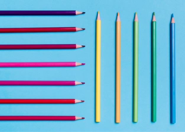 Top view assortment of colorful pencils