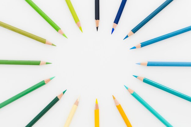 top view assortment of colourful pencils