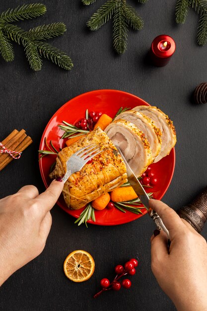 Top view assortment of delicious christmas dish