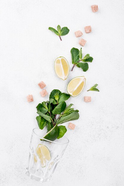 Top view assortment of different ingredients on white background