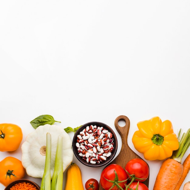 Top view assortment of different vegetables with copy space