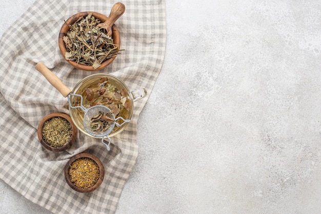 Top view assortment of dried plants with copy space