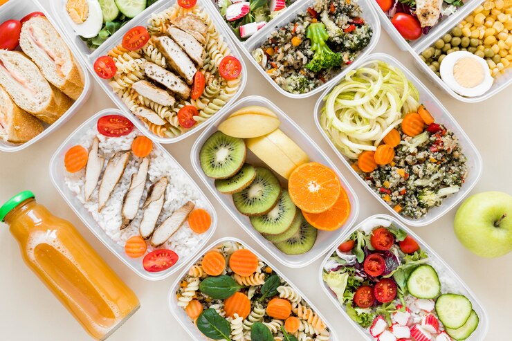 Free Photo top view assortment food with drink