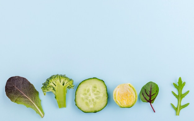 Top view assortment of fresh vegetables with copy space