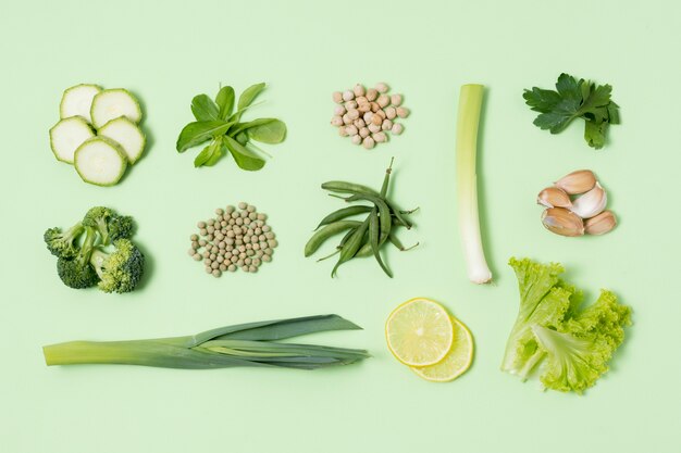 Top view assortment of fresh vegetables