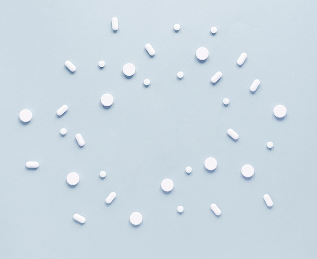 Top view assortment of medicine on the table