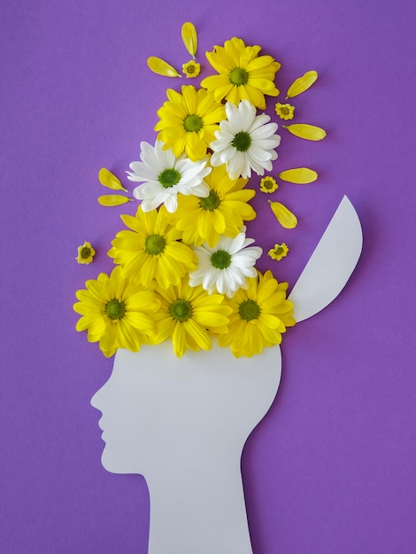 Top view assortment of optimism concept with flowers