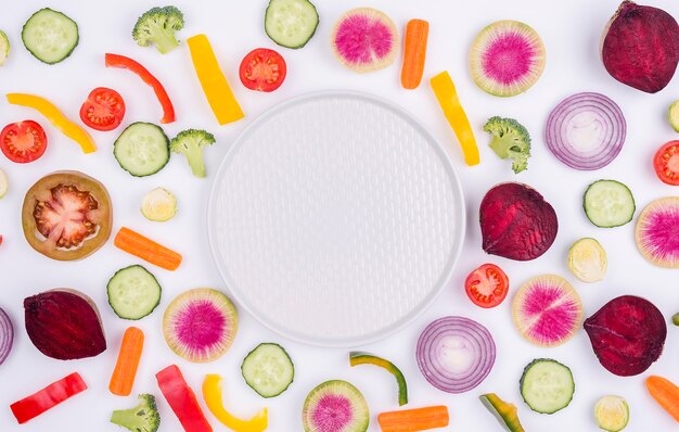 Top view assortment of organic vegetables