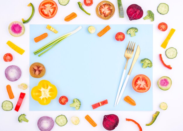 Top view assortment of organic vegetables