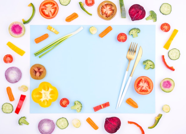 Top view assortment of organic vegetables