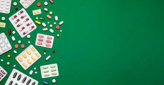 Top view of assortment of pills with copy space