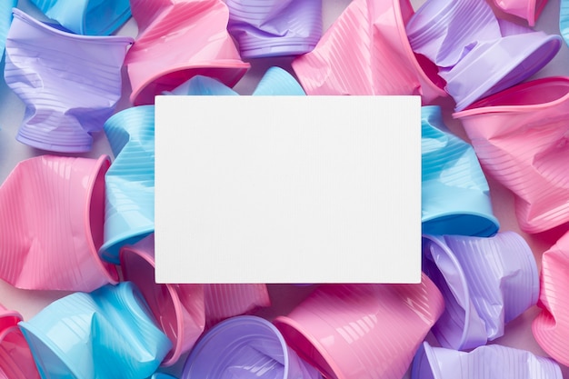 Foto gratuita assortimento di bicchieri di plastica vista dall'alto