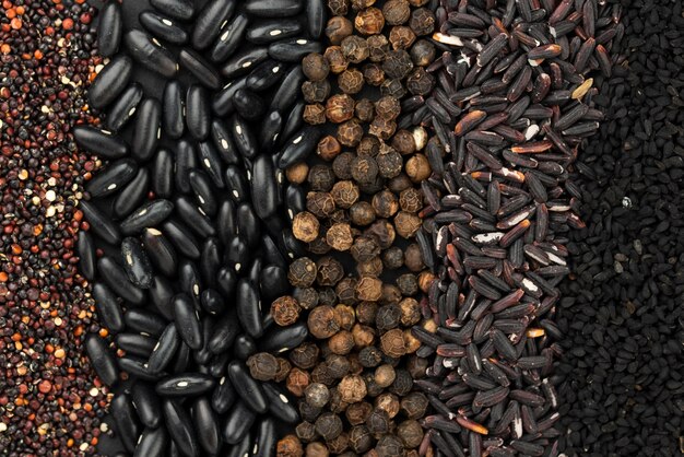 Top view of assortment of spices and seeds