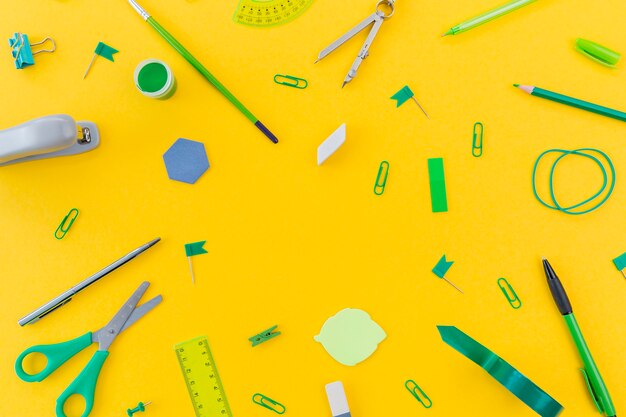 Top view assortment of stationery supplies