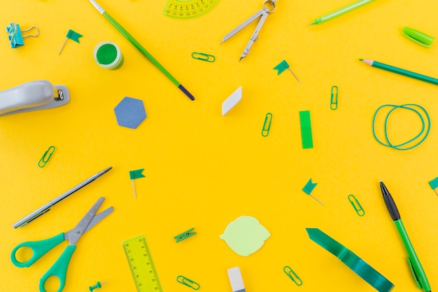 Top view assortment of stationery supplies