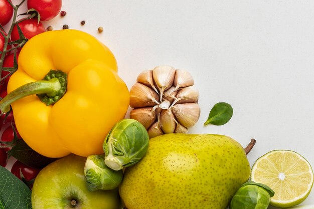 Top view of assortment of vegetables with copy space