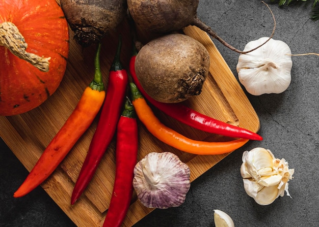 Top view assortment of veggies