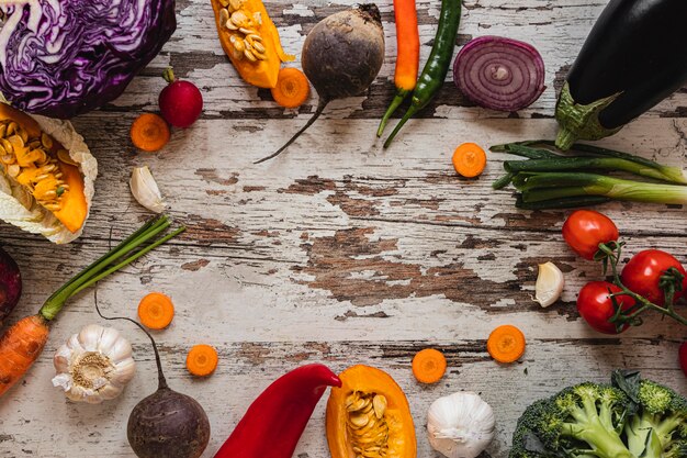 Top view assortment of veggies