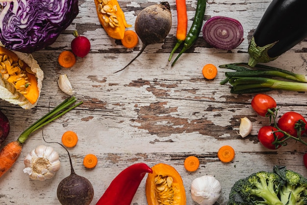 Top view assortment of veggies