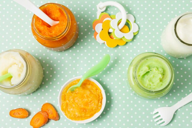 Free photo top view assortment with baby food