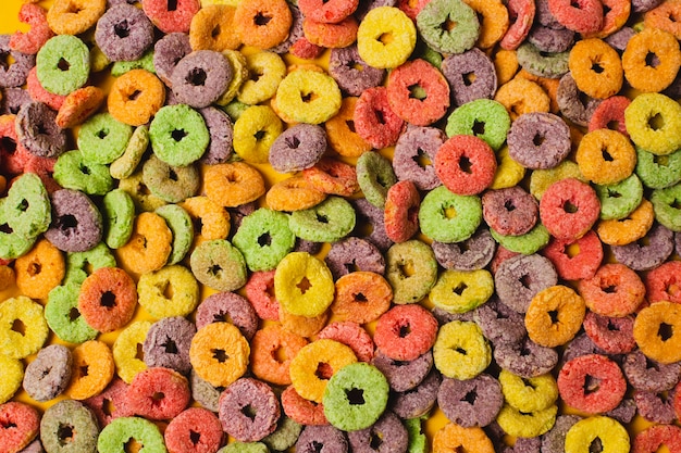 Top view assortment with colorful circular cereals