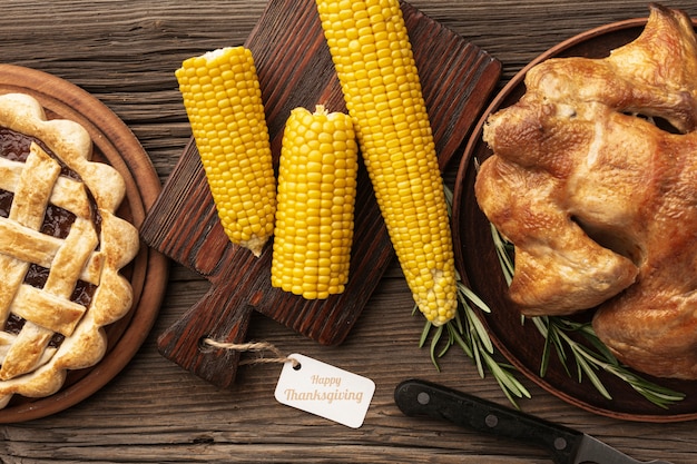 Top view assortment with corn and pie