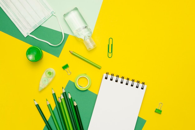 Top view assortment with school items