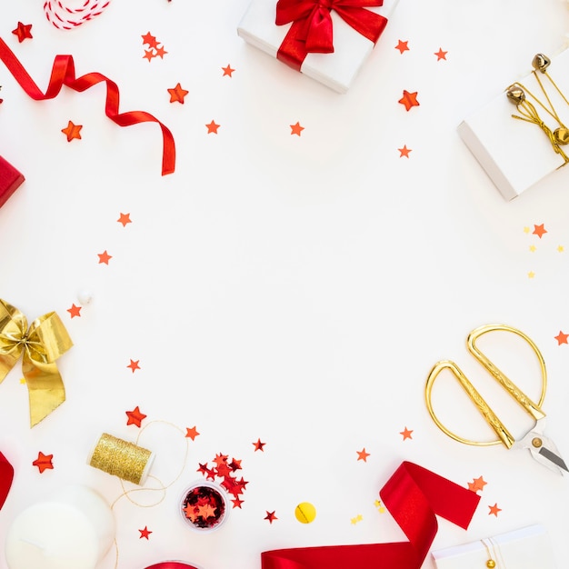 Top view assortment of wrapped presents