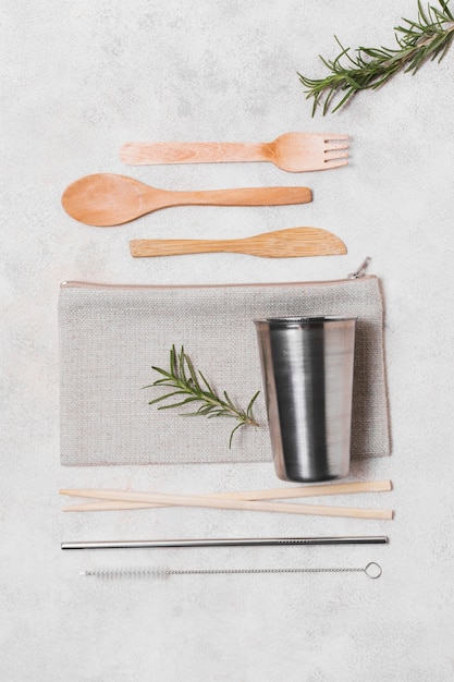 Top view assortment of zero waste products