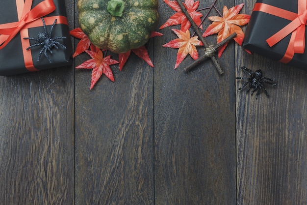 top view autumn elements on dark background