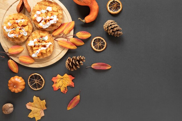 Top view autumn food with copy space