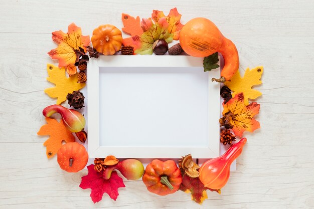 Top view autumn food with a frame