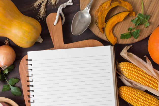 Top view autumn harvest arrangement