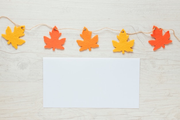 Top view autumn leaves ornaments with copy space