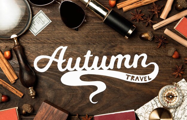 Top view autumn travel concept