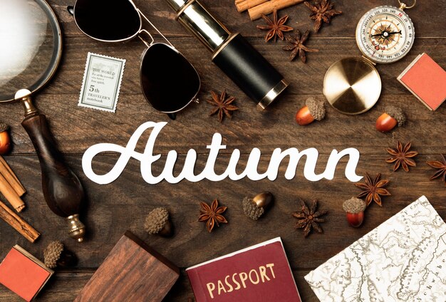 Top view autumn travel concept